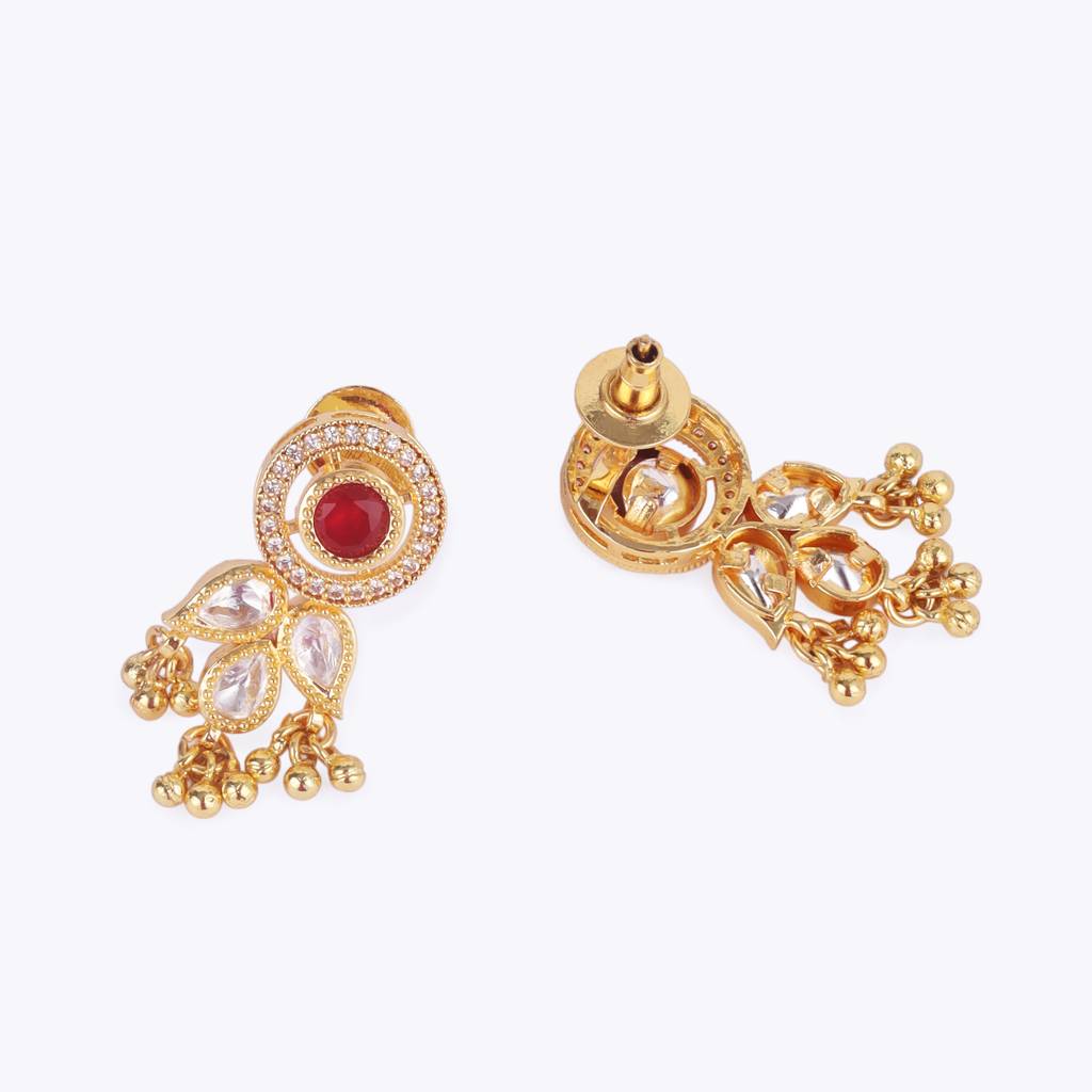 Traditional Round And Leaf Design Black Bead Gold Plated Dangle Mangalsutra Set For Women : 15MS71