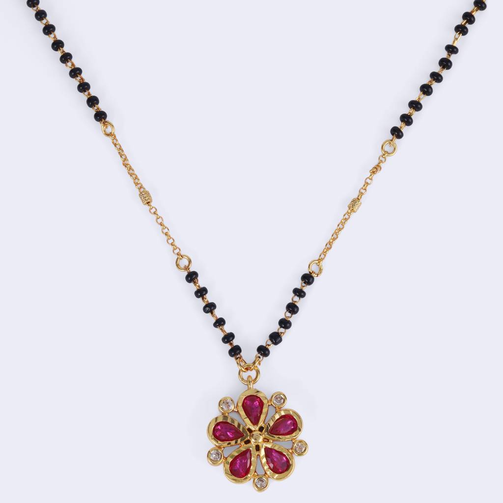 Traditional Flower Design Black Beads Gold Plated Princess Necklace For Women : 15MS87