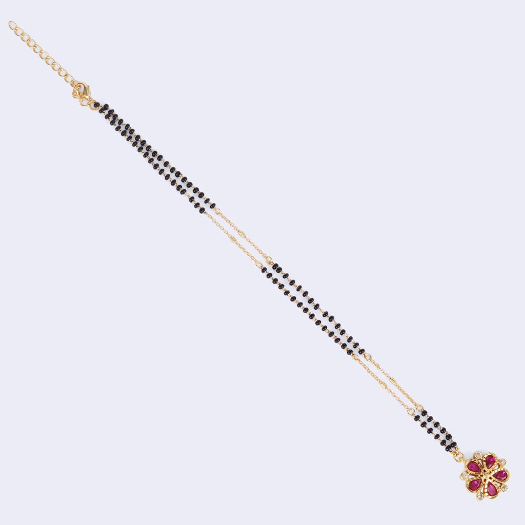 Traditional Flower Design Black Beads Gold Plated Princess Necklace For Women : 15MS87