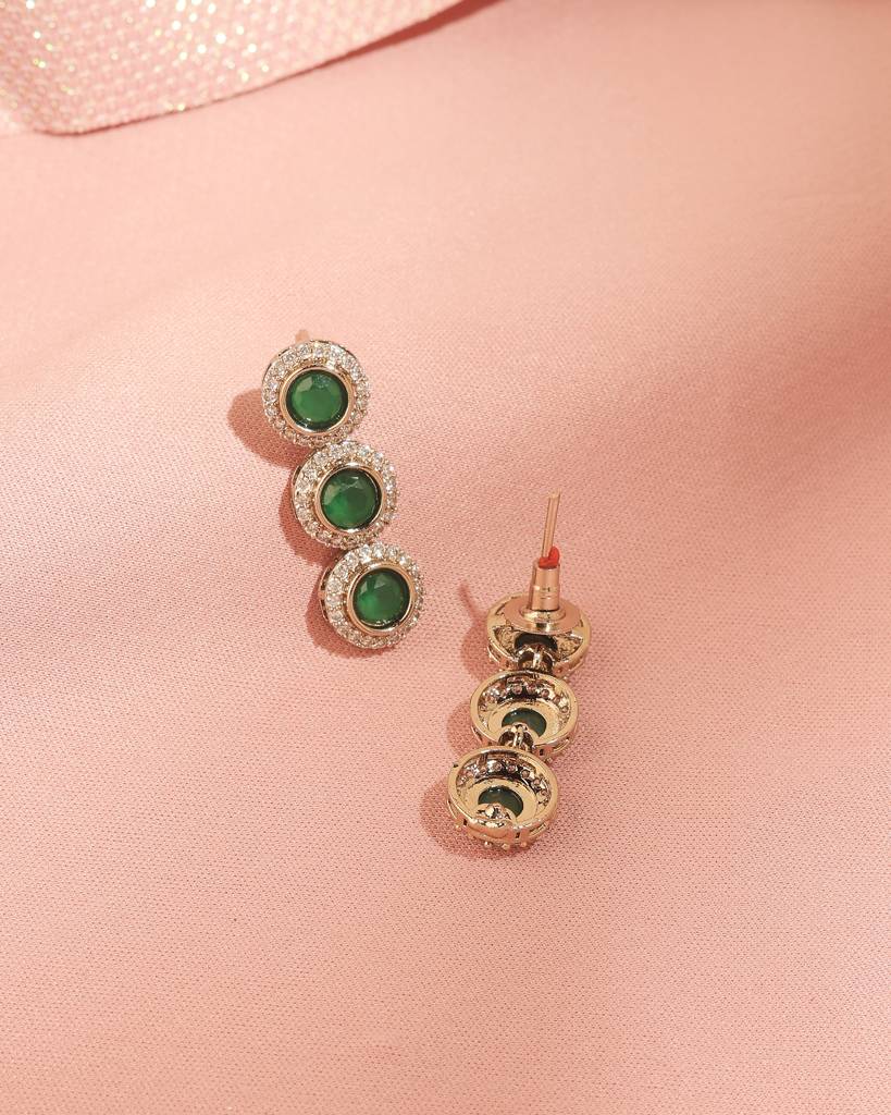 Superb Round Shape Cz Studded Antique Gold Plated Brown Uncut Kundan Stone Brass Choker Necklace Set For Wome : 15NS9693-Green