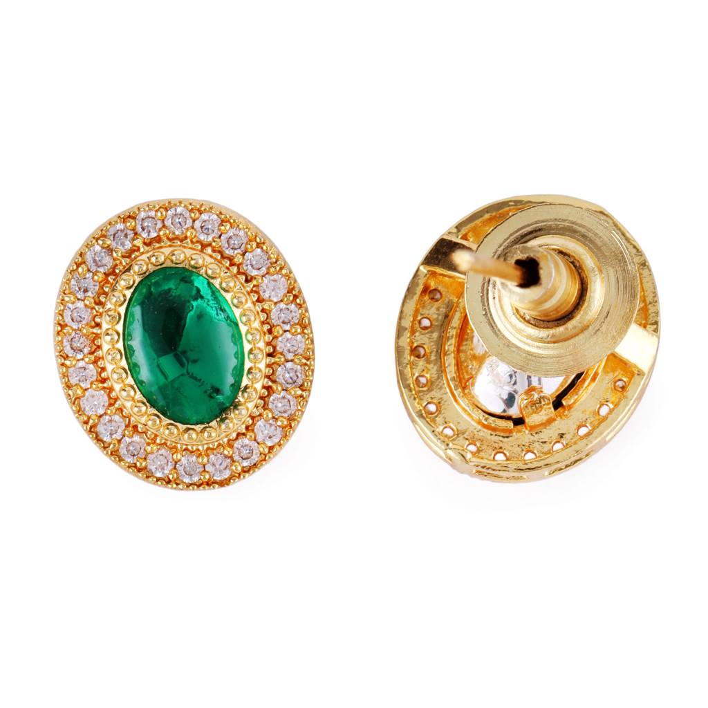 Traditional Round Shape & Golden Balls Green Stone Gold Plated Choker Necklace Set For Women : 15TN53-Green