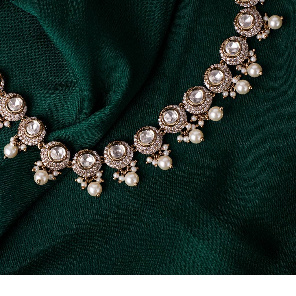 Classy Half-Moon Shape Uncut Kundan Stone Gold Plated Set Of 2 Brass Anklet (Payal) For Women And Girls : 15PL913