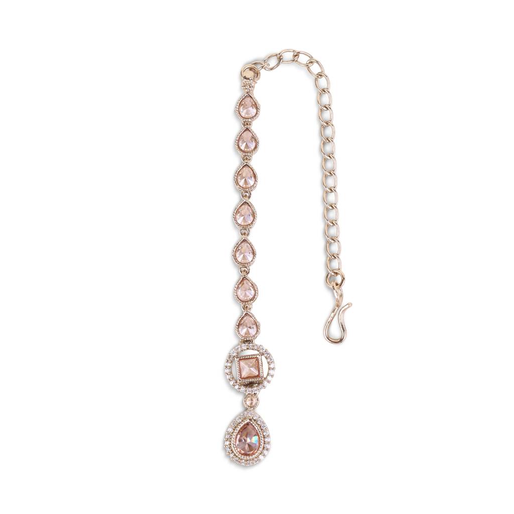 Traditional Oval Shape Silver Gold Plated Brass Maang Tikka For Women & Girls : 15TK480