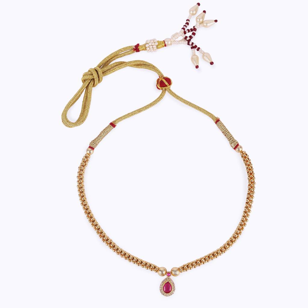 Traditional Oval Shape Golden Balls Pink Stone Gold Plated Choker Necklace For Women : 15TN09