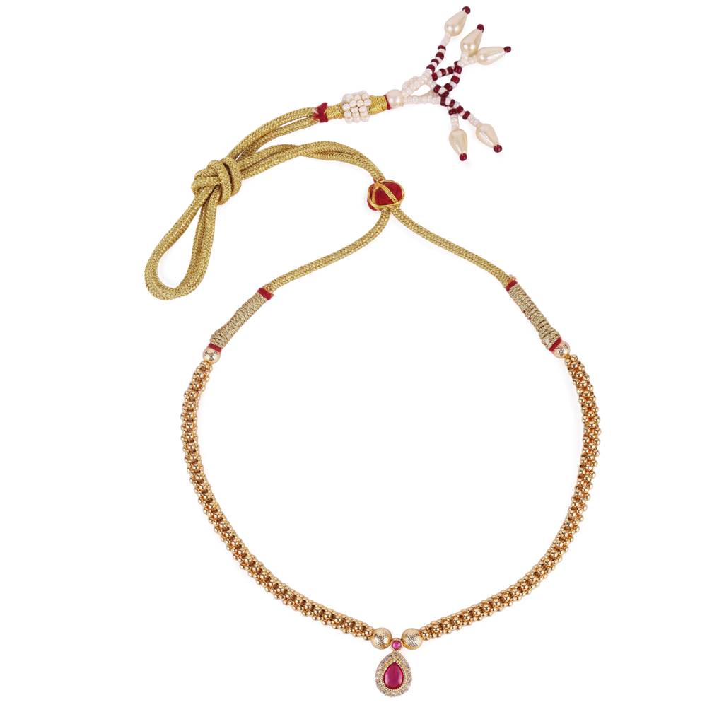 Traditional Oval Shape Golden Balls Pink Stone Gold Plated Choker Necklace For Women : 15TN09