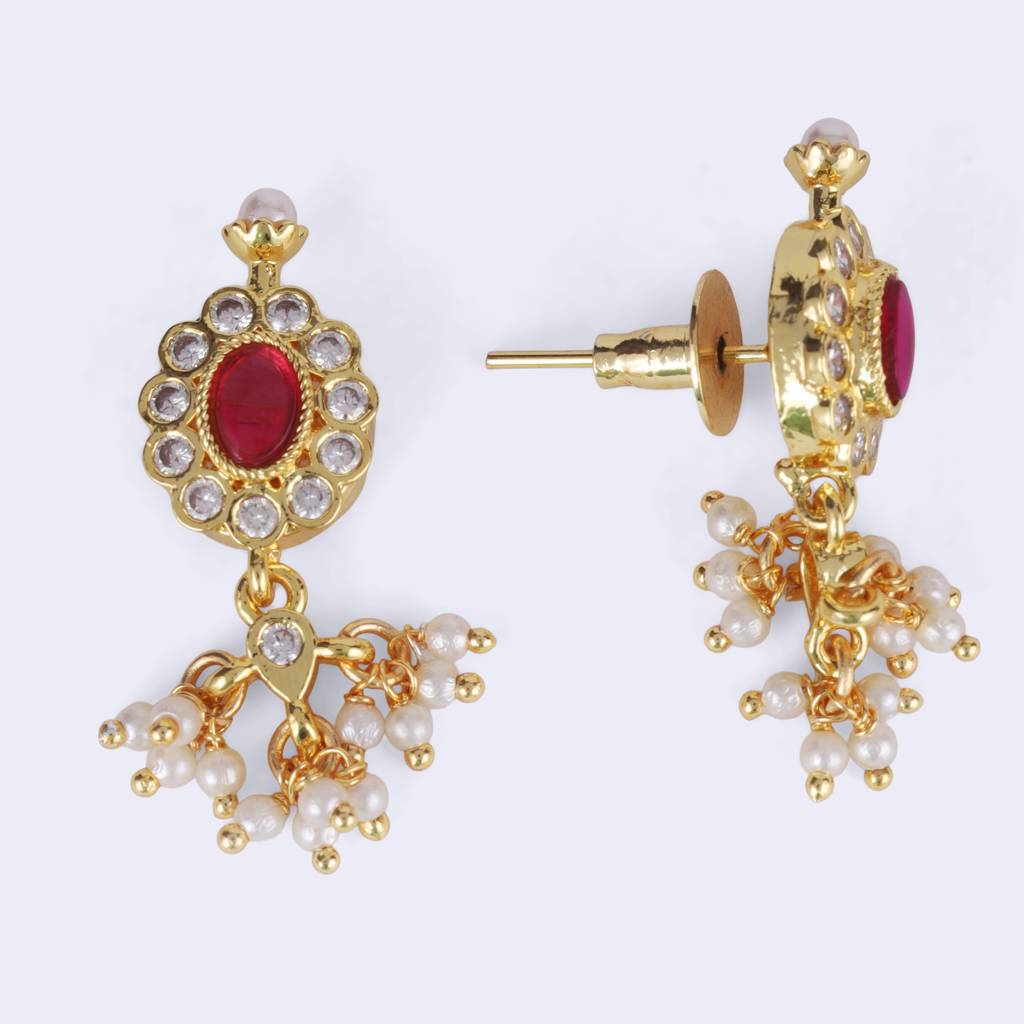 Traditional Round Shape Golden Balls Latkan Pearl Gold Plated Choker Necklace Set For Women : 15TN11_E