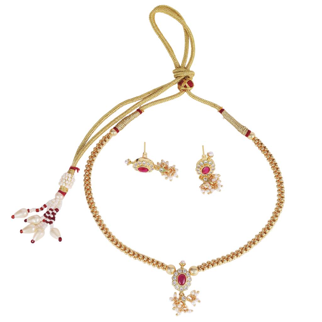 Traditional Round Shape Golden Balls Latkan Pearl Gold Plated Choker Necklace Set For Women : 15TN11_E