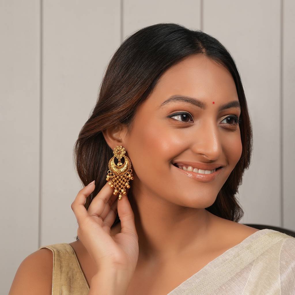 Long Pearl Drop Antique Gold Earring For Women : SJ292