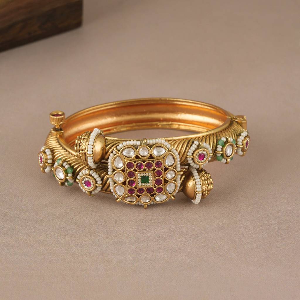Gorgeous Antique Gold Kundan Multicolor Kada Bangle : SJ297