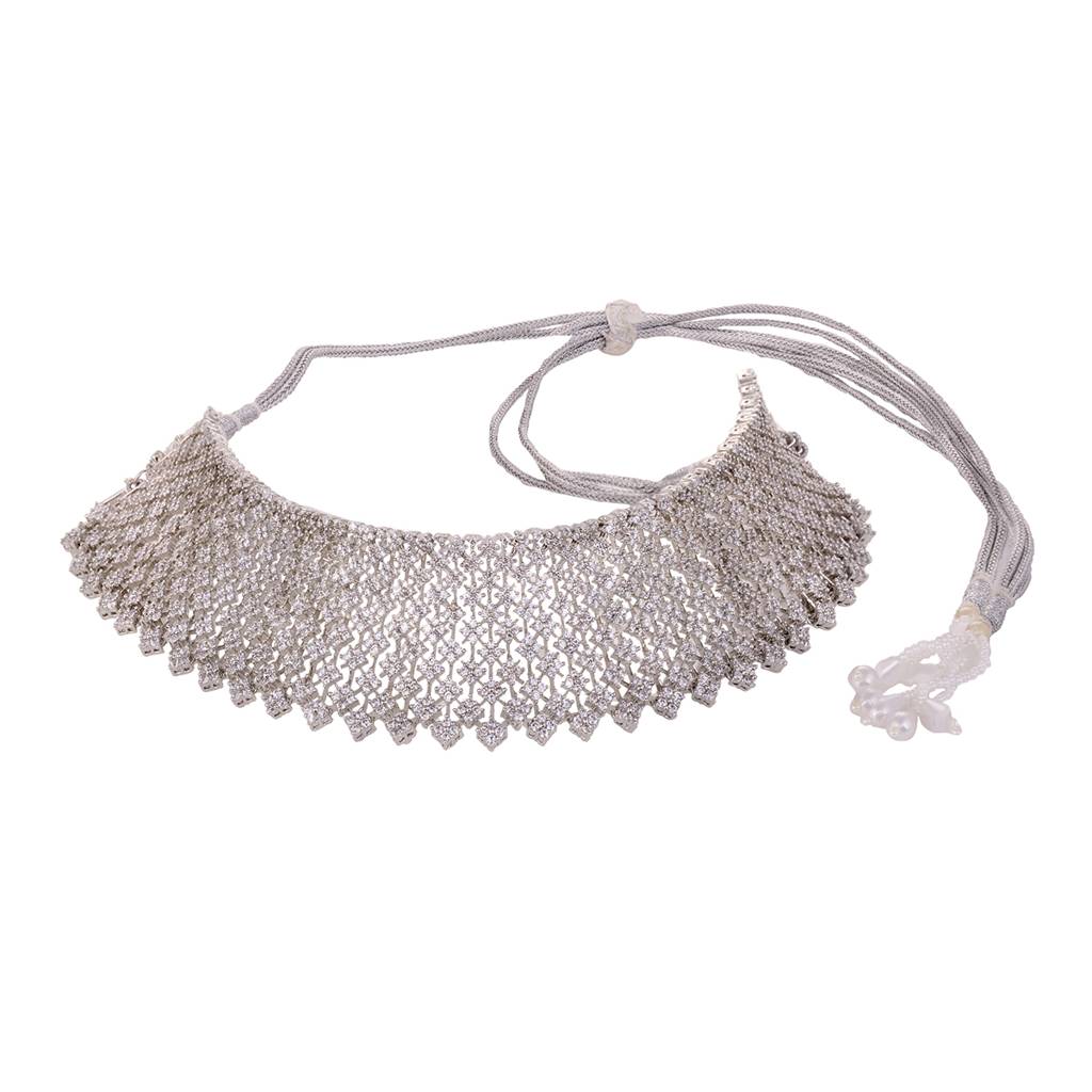 Silver Rhodium Plated White Ad Choker With Jhumka  Jewellery Set : SJNK1612