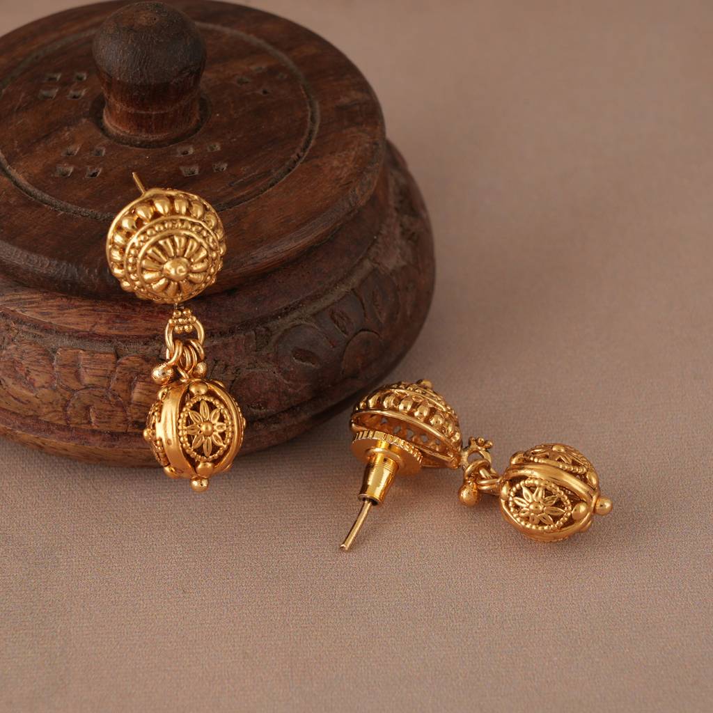 Long Gold Plated Carved Ball Mala Set : SJ302