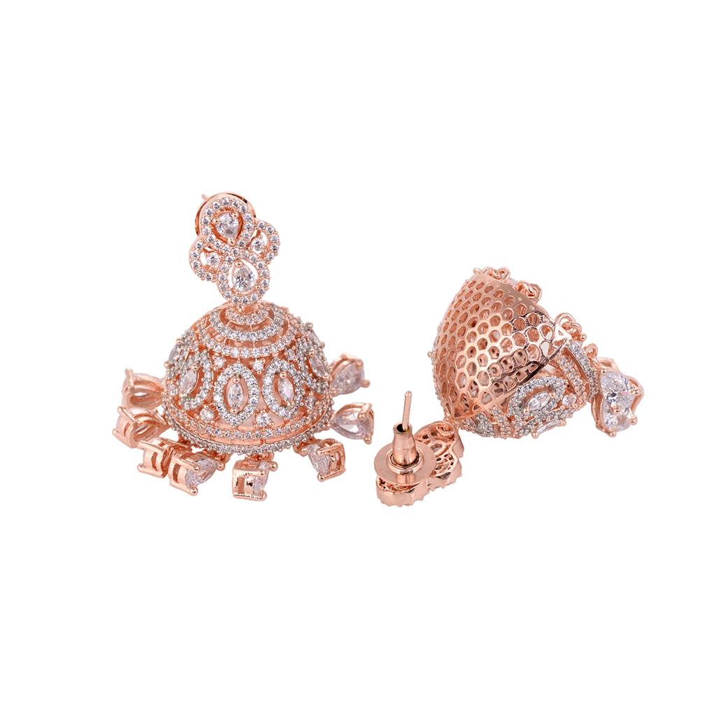 Rose Gold Plated White Ad Studded Heavy Choker Jewellery Set : SJNK1614