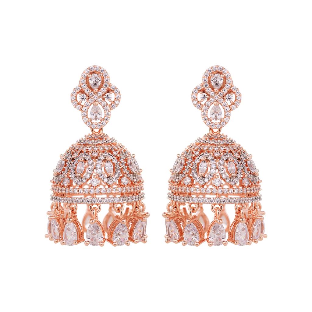 Rose Gold Plated White Ad Studded Heavy Choker Jewellery Set : SJNK1614