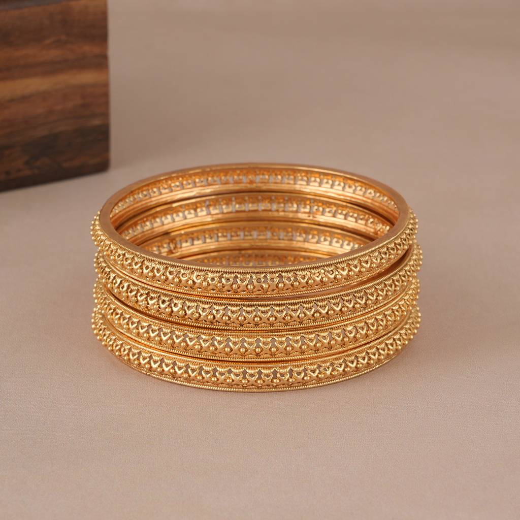 Sleek Gold Plated Bangle Set (Set Of 4) : SJ308