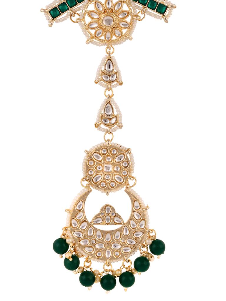 Gold Plated Kundan Studded & Beaded Matha Patti : SJMP1622