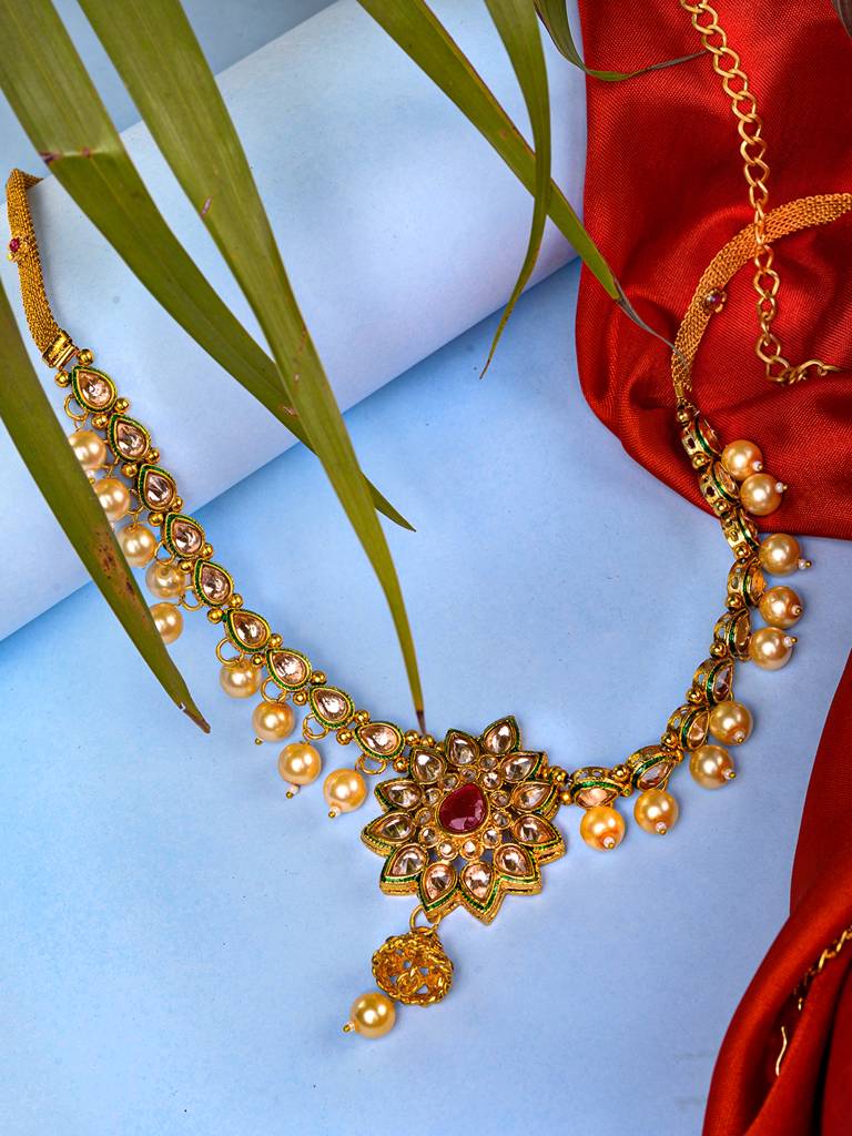 Gold Plated Floral Design Beaded Kamarbandh : SJKB1631