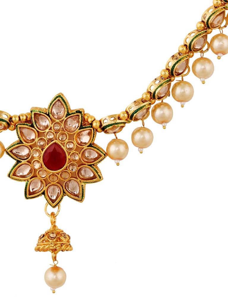 Gold Plated Floral Design Beaded Kamarbandh : SJKB1631