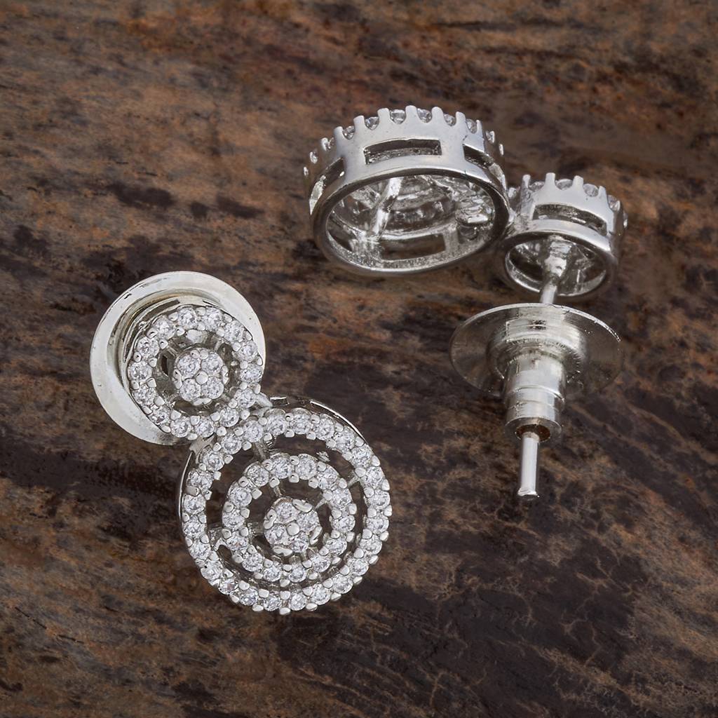 Kushal'S Fashion Jewellery White Rhodium-Plated Party Zircon Drop Earrings - 163199 : 400429