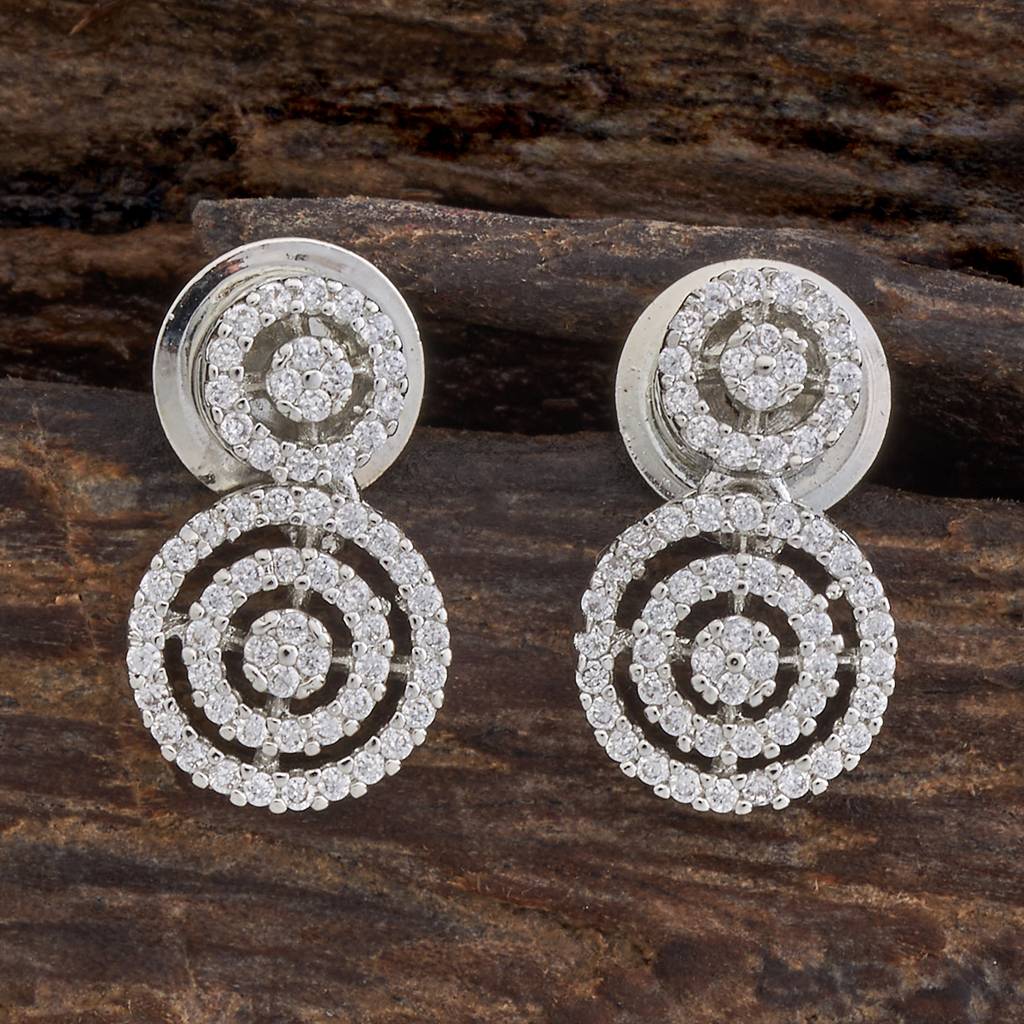Kushal'S Fashion Jewellery White Rhodium-Plated Party Zircon Drop Earrings - 163199 : 400429