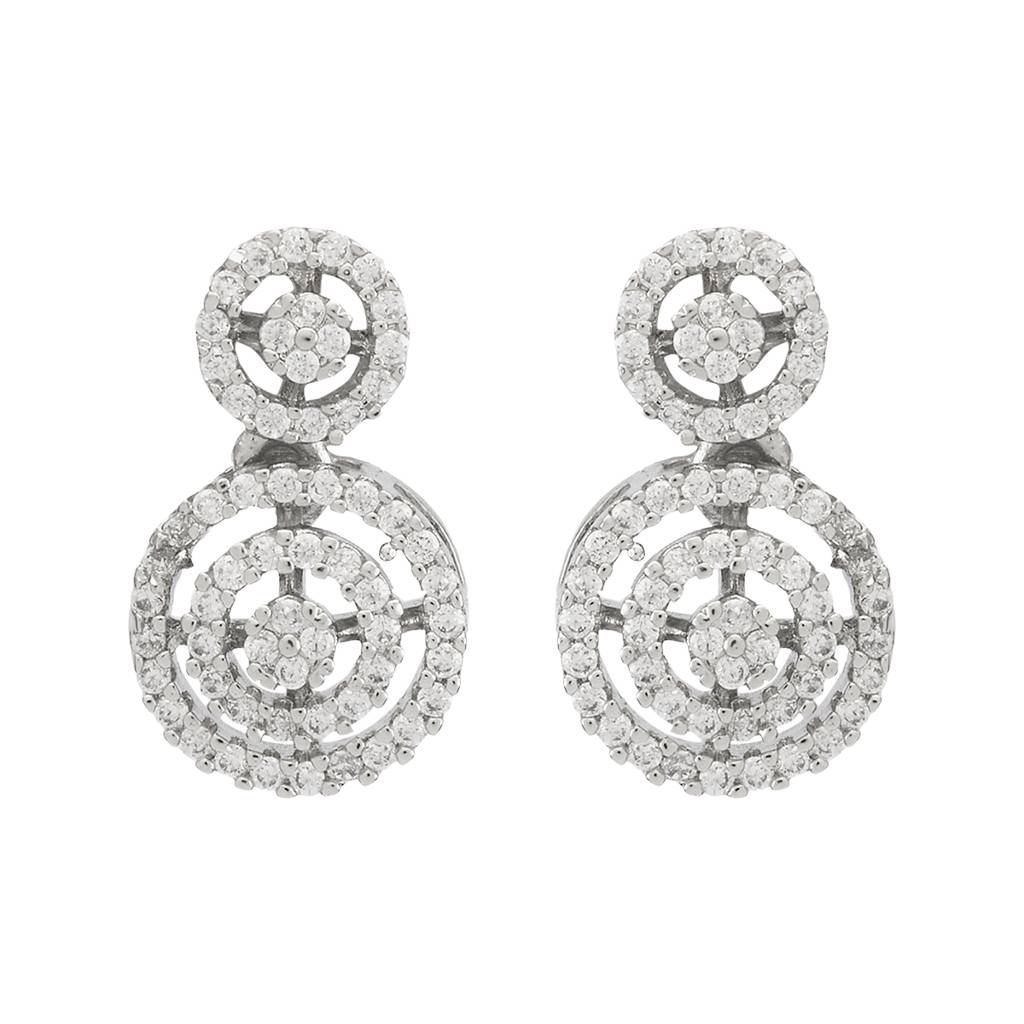 Kushal'S Fashion Jewellery White Rhodium-Plated Party Zircon Drop Earrings - 163199 : 400429