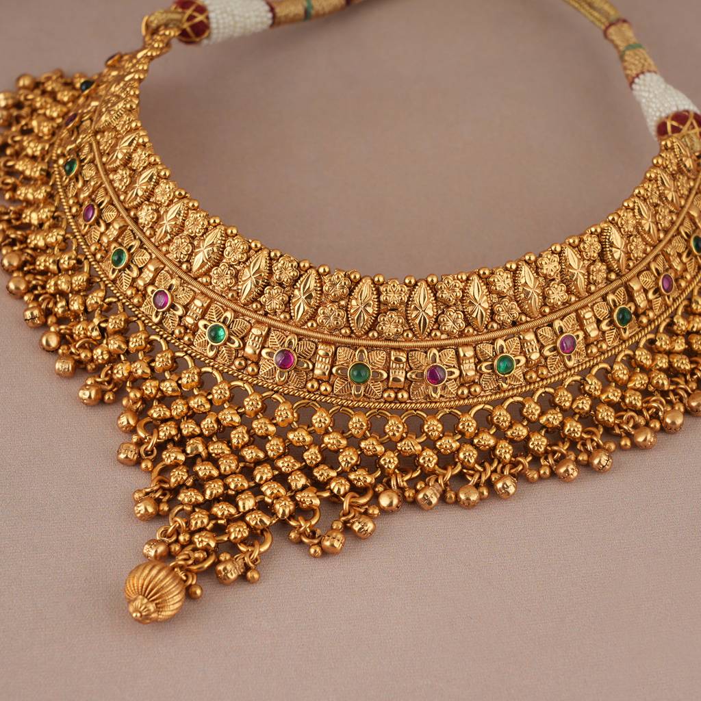 Stunning Multicolor Broad Antique Gold Choker Set Stunning