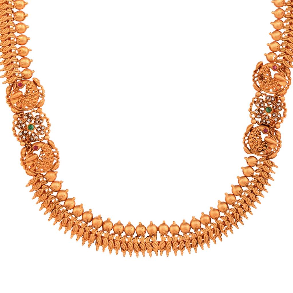 Gold Plated Stone Studded Peacock Temple Jewellery Set With Jhumki Earrings : SJNK1636
