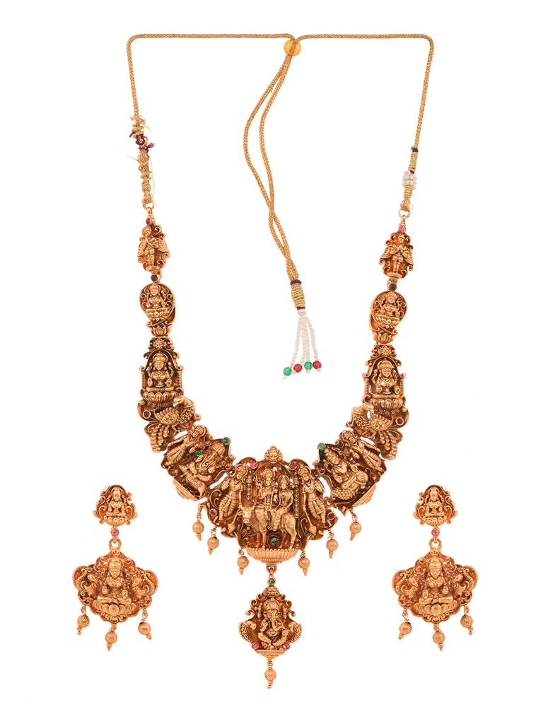Gold Plated Exquisite Design Shiv Parivar Temple Jewellery Set : SJNK1639
