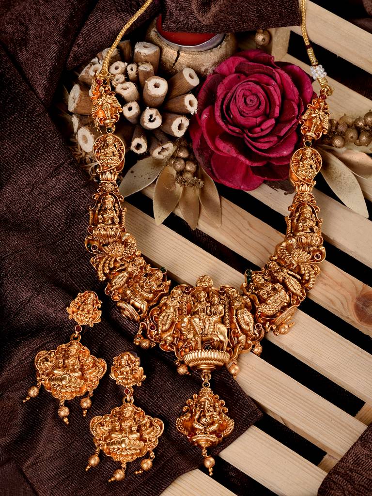 Gold Plated Exquisite Design Shiv Parivar Temple Jewellery Set : SJNK1639