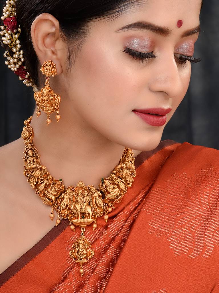 Gold Plated Exquisite Design Shiv Parivar Temple Jewellery Set : SJNK1639