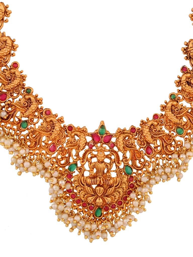 Gold Toned Gorgeous Saaddhvi Haram Combo Temple Jewelleey Set : SJNK1643