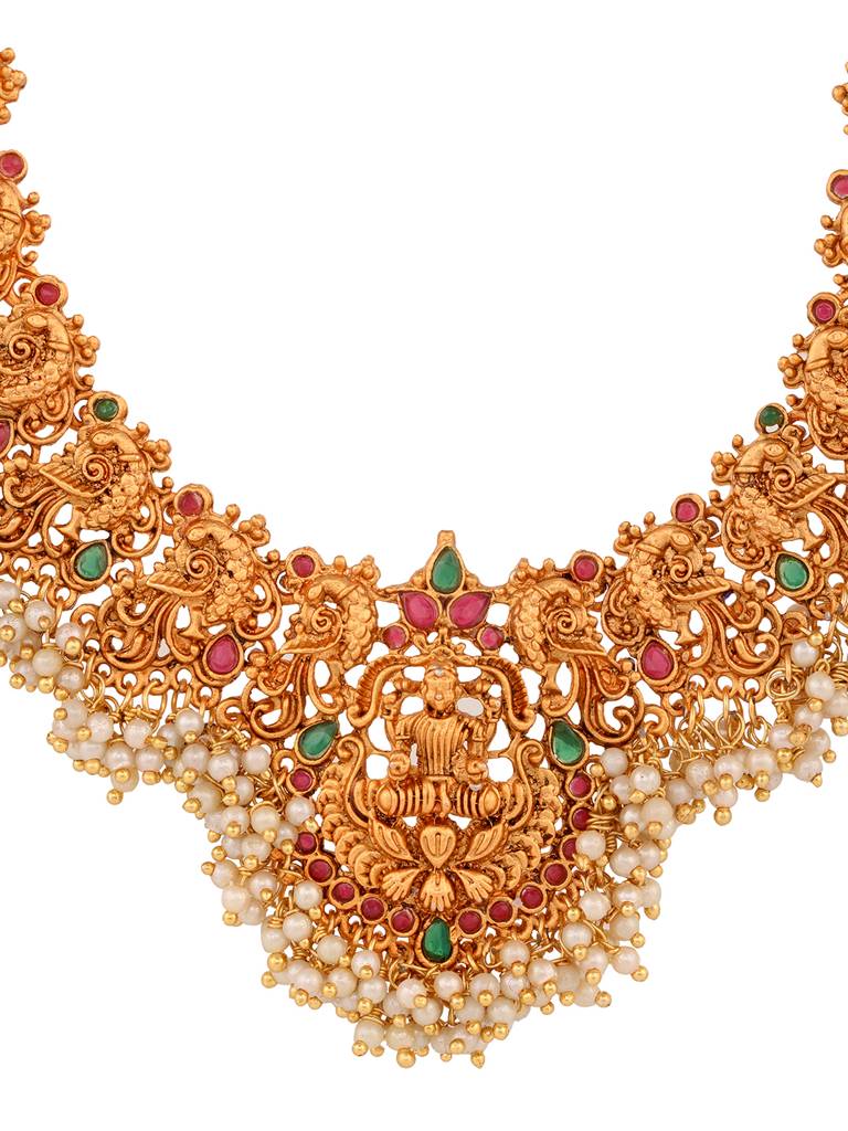 Gold Toned Gorgeous Saaddhvi Haram Combo Temple Jewelleey Set : SJNK1643