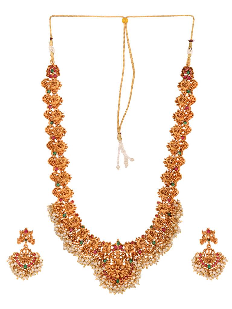 Gold Toned Gorgeous Saaddhvi Haram Combo Temple Jewelleey Set : SJNK1643