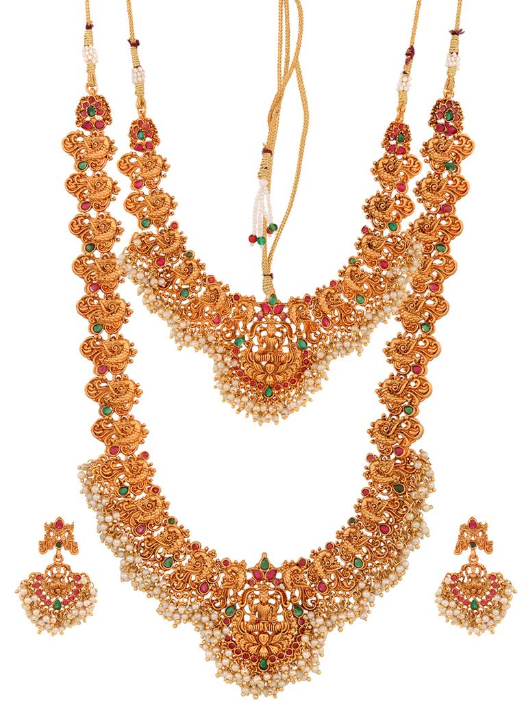 Gold Toned Gorgeous Saaddhvi Haram Combo Temple Jewelleey Set : SJNK1643