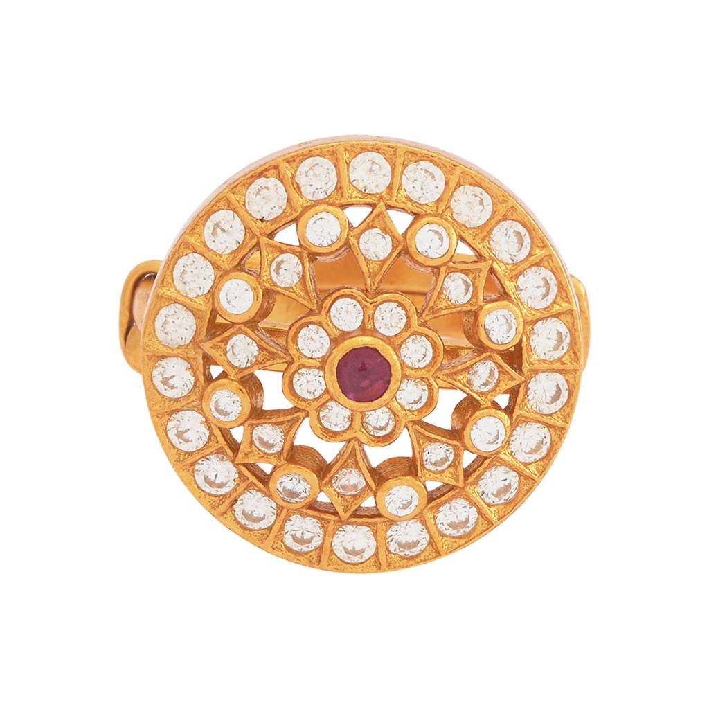 Kushal'S Fashion Jewellery Ruby Gold-Plated Ethnic 92.5 Pure Silver Temple Finger Ring - 397829 : 397829