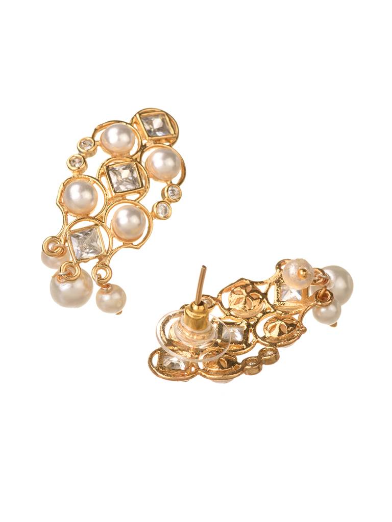 Gold Plated Polki Studded Pearl Beaded Intricate Choker Jewellery Set : SJNK1654