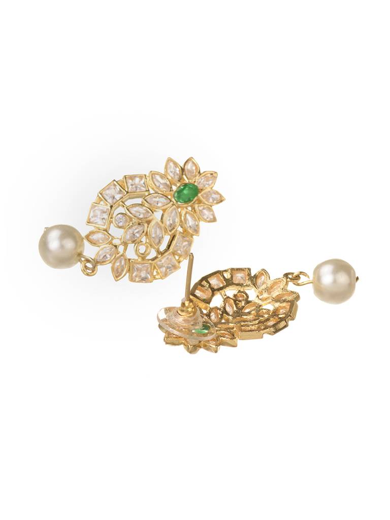 Gold Plated Polki Studded With Green Beads Maala Necklace Set : SJNK1656