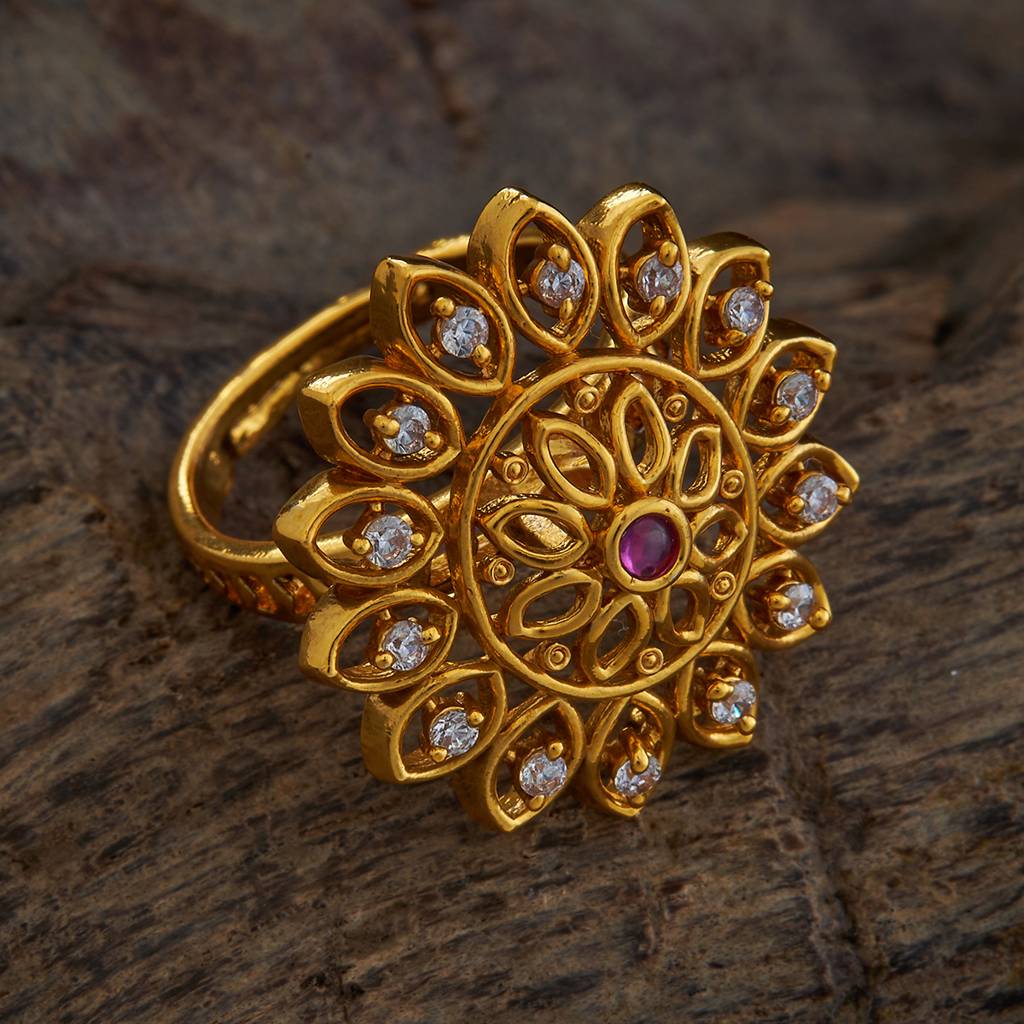 Kushal'S Fashion Jewellery Gold-Plated Cubic Zirconia Studded Adjustable Finger Ring : 400222