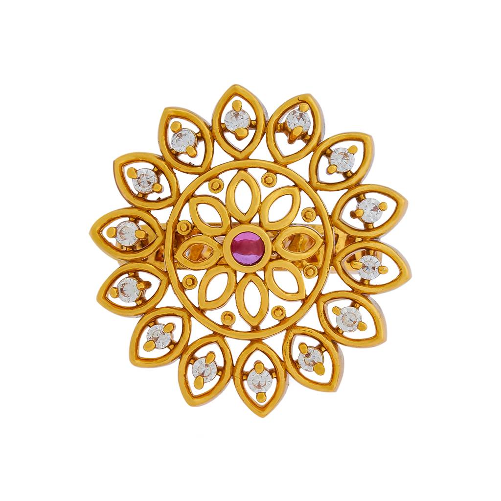 Kushal'S Fashion Jewellery Gold-Plated Cubic Zirconia Studded Adjustable Finger Ring : 400222