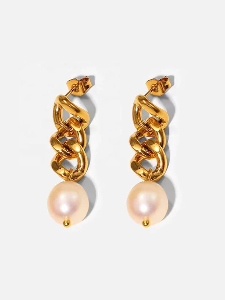 Cuban Chain Earrings With Pearls : AVER10047