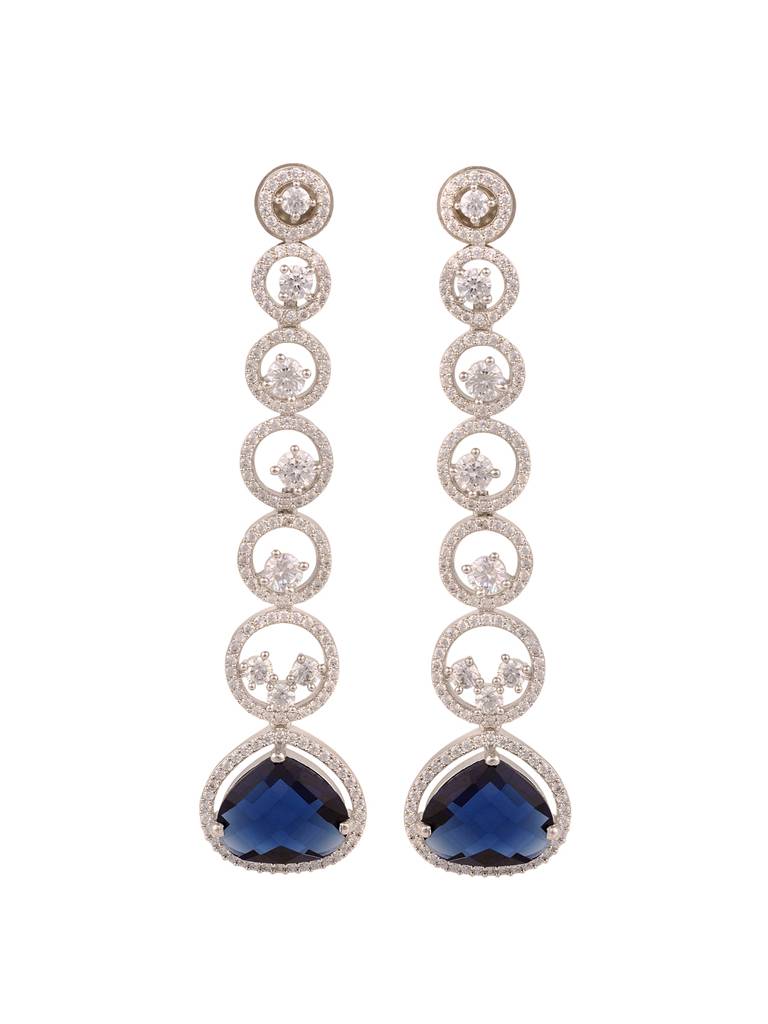 White Rhodium Plated Blue Ad Studded Drop Earrings : SJER1662