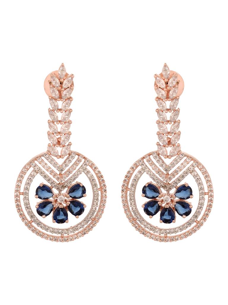 Rosegold Plated Blue Ad Studded Drop Earrings : SJER1665