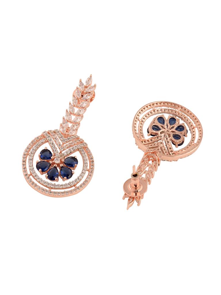 Rosegold Plated Blue Ad Studded Drop Earrings : SJER1665