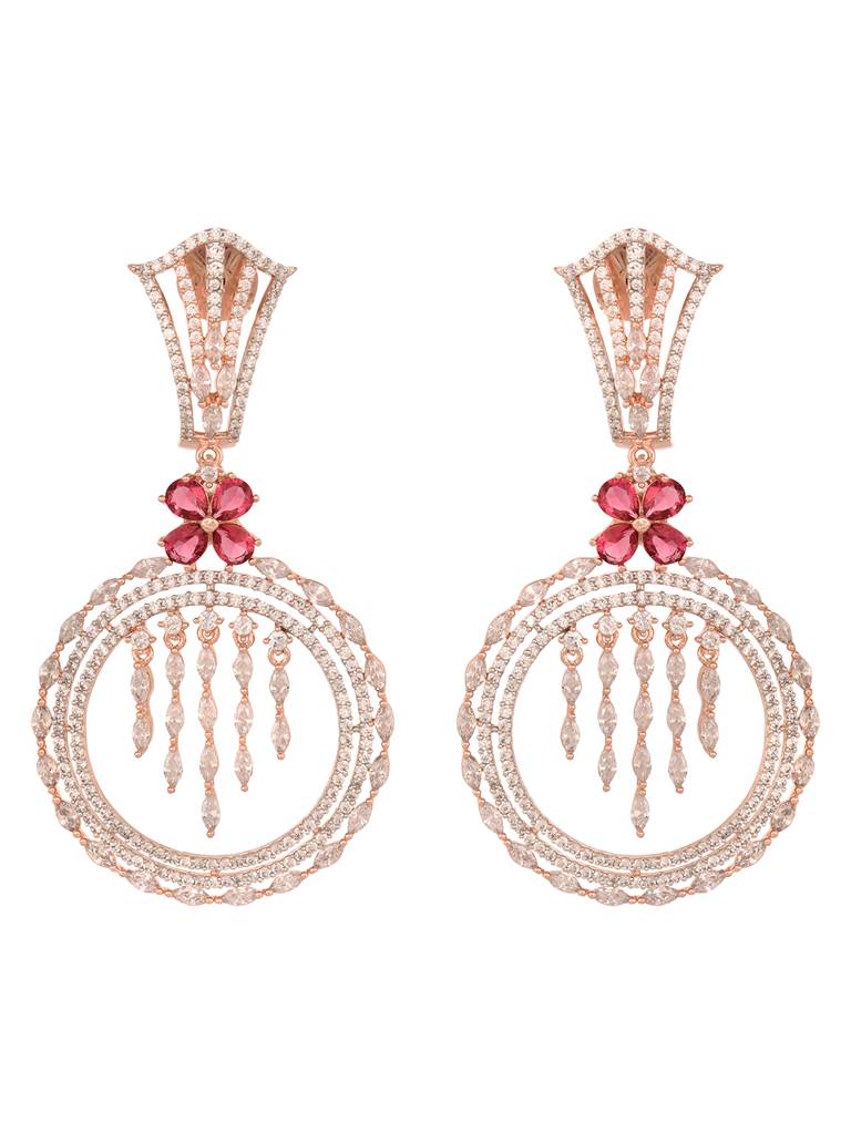 Rosegold Plated Red Ad Studded Drop Earrings : SJER1666