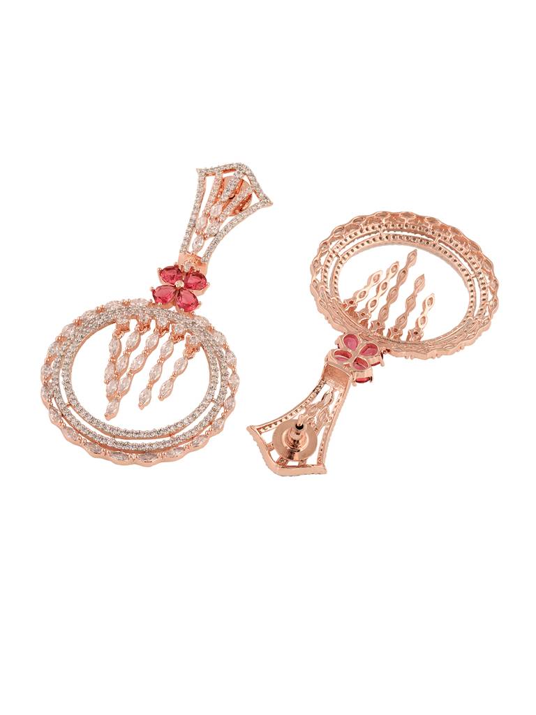 Rosegold Plated Red Ad Studded Drop Earrings : SJER1666