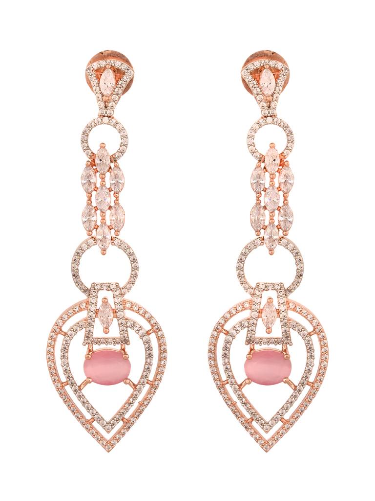 Rosegold Plated Pink Ad Studded Drop Earrings : SJER1667