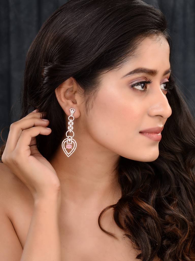 Rosegold Plated Pink Ad Studded Drop Earrings : SJER1667