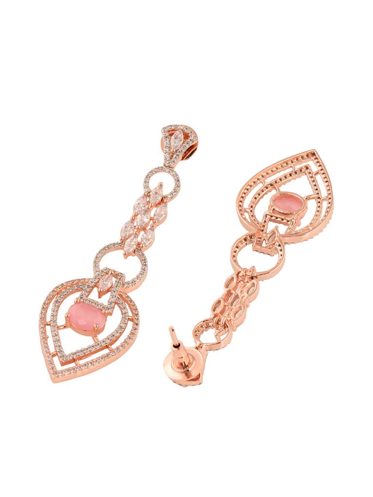 Rosegold Plated Pink Ad Studded Drop Earrings : SJER1667