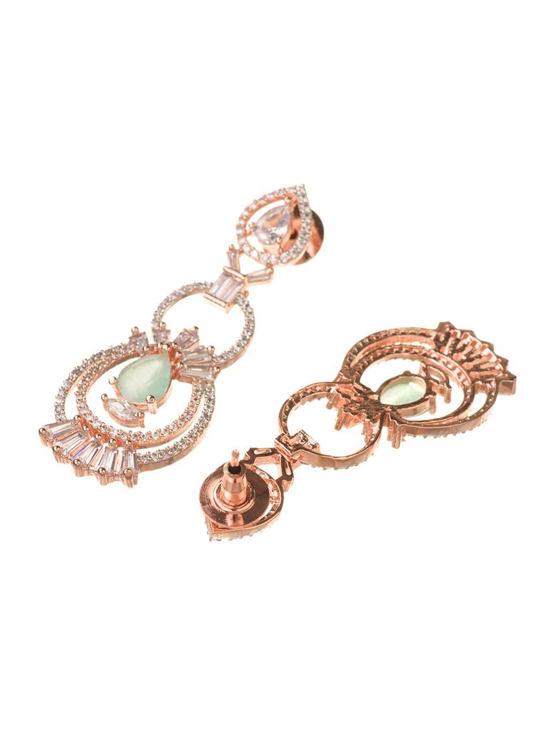 Rosegold Plated Mint Ad Studded Necklace With Earrings Jewellery Set : SJNK1670