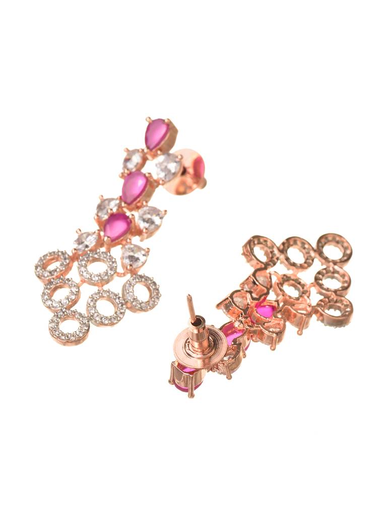 Rosegold Plated Red Ad Studded Necklace With Earrings Jewellery Set : SJNK1671
