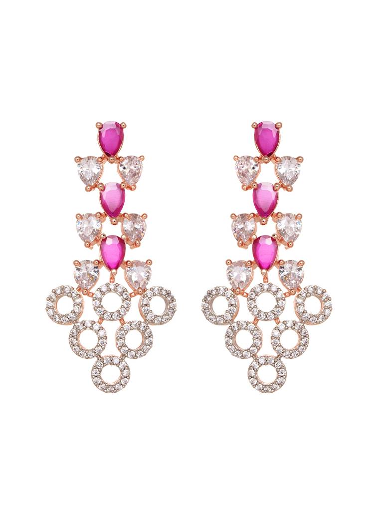 Rosegold Plated Red Ad Studded Necklace With Earrings Jewellery Set : SJNK1671